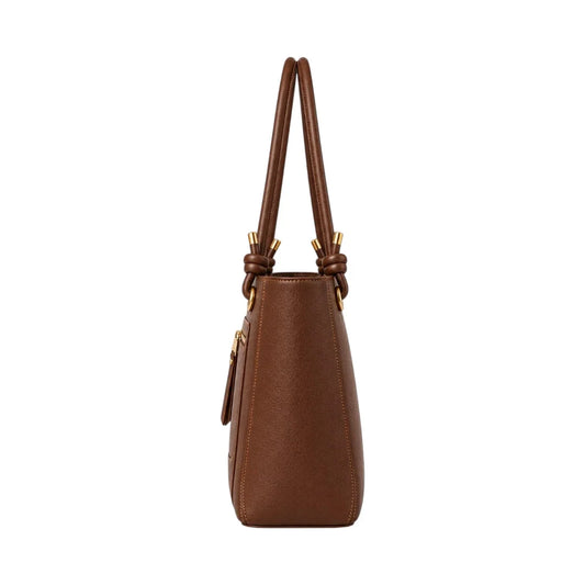 LUXPAC Brown Knot Handle Tote Bag – Faux Leather Front Zip Design