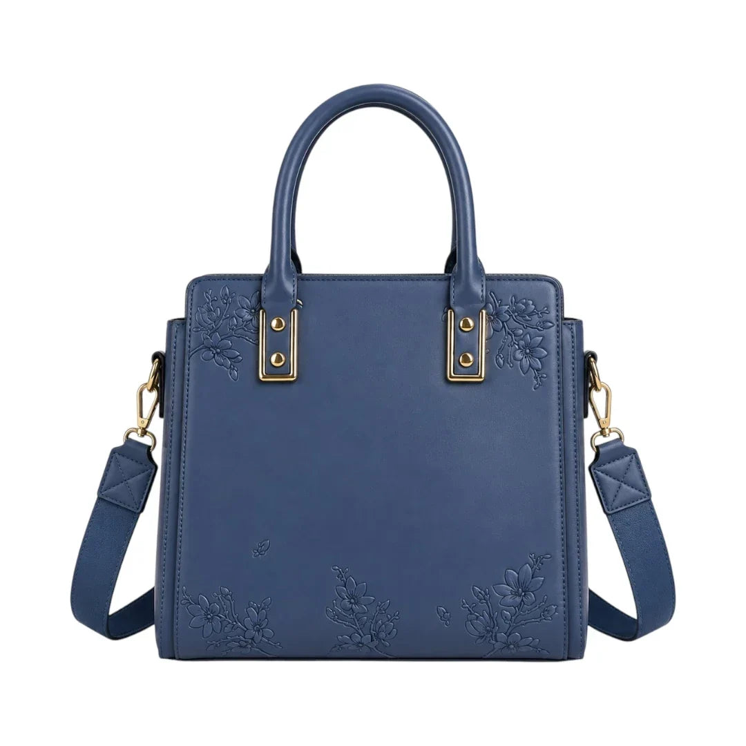 LUXPAC Blue Floral Women’s Satchel Handbag – Embossed Faux Leather Everyday Bag