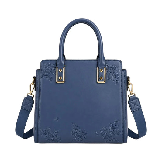 LUXPAC Blue Floral Women’s Satchel Handbag – Embossed Faux Leather Everyday Bag