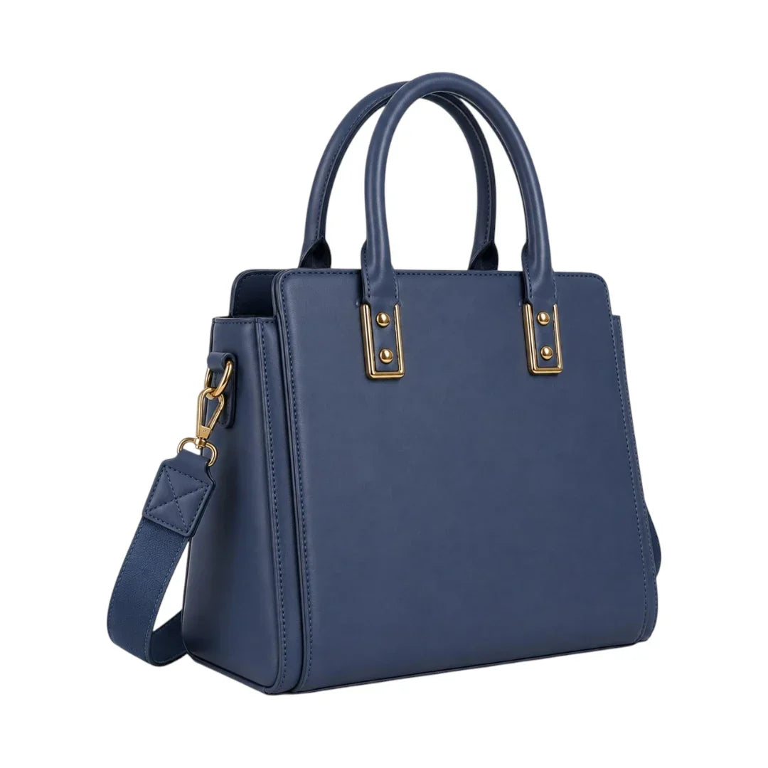LUXPAC Blue Floral Women’s Satchel Handbag – Embossed Faux Leather Everyday Bag