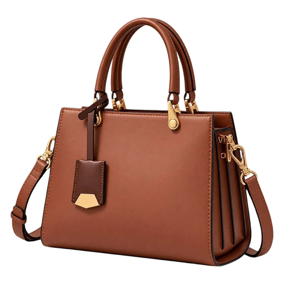 LUXPAC Caramel Brown Women’s Satchel Handbag – Structured Faux Leather Top Handle Bag