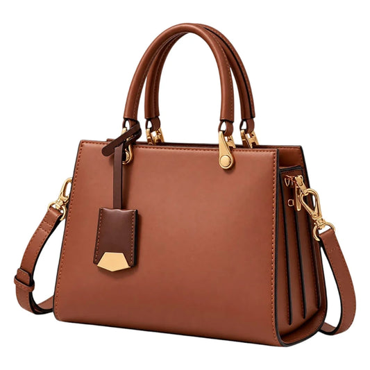LUXPAC Caramel Brown Women’s Satchel Handbag – Structured Faux Leather Top Handle Bag