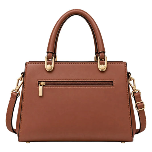 LUXPAC Caramel Brown Women’s Satchel Handbag – Structured Faux Leather Top Handle Bag