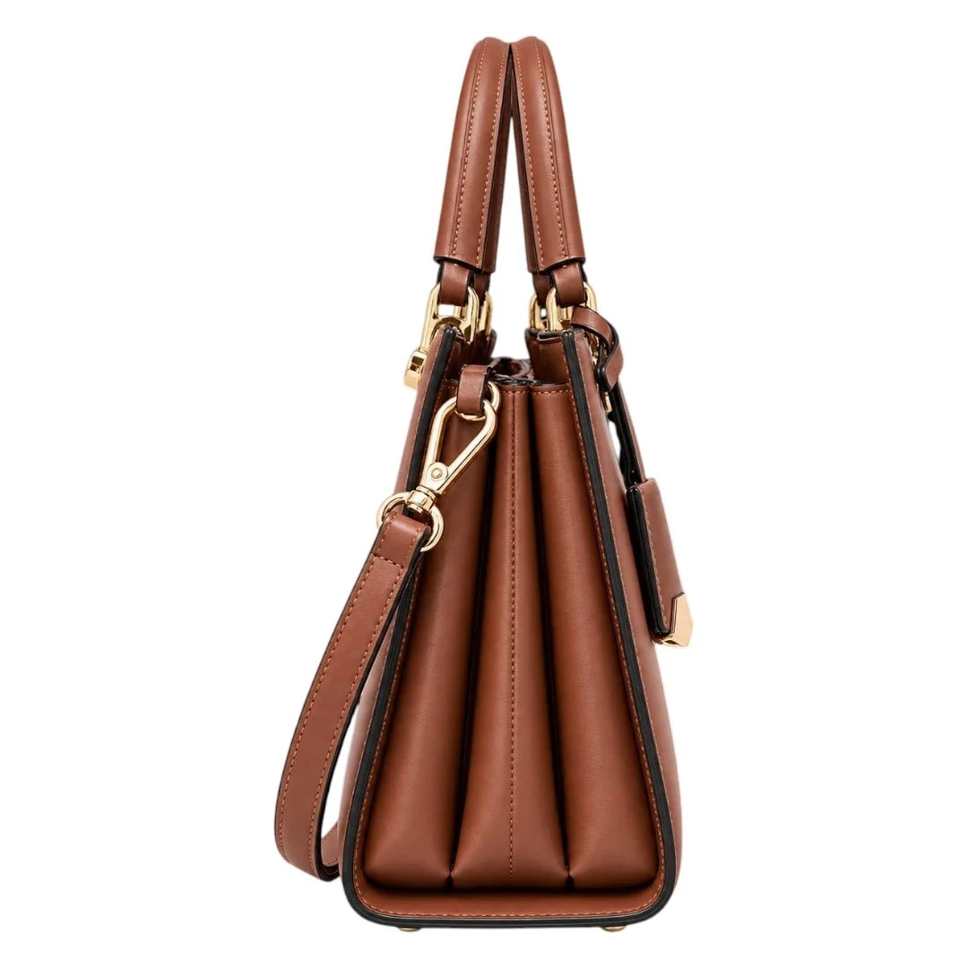 LUXPAC Caramel Brown Women’s Satchel Handbag – Structured Faux Leather Top Handle Bag