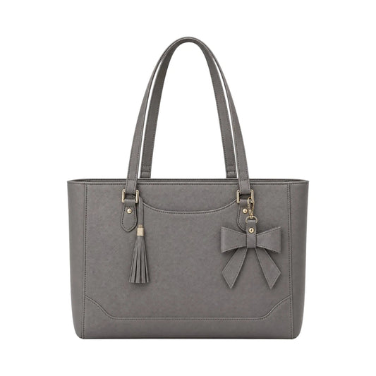 LUXPAC Grey Bow Accent Tote Bag – Elegant Tassel Front Handbag